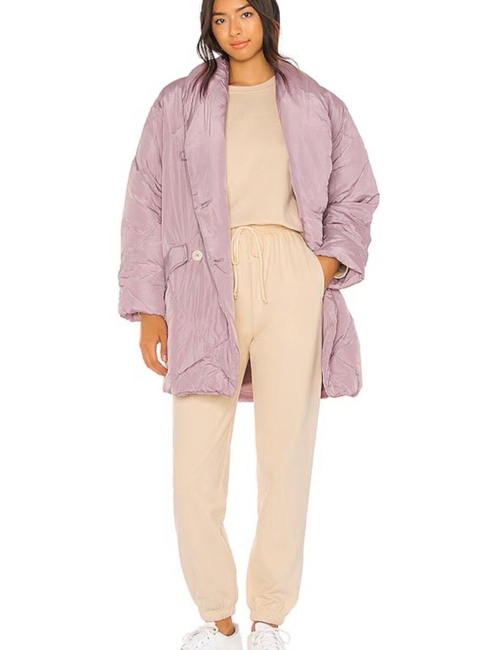 Free People Lilac Ella Puffer Coat Size XL Warm Winter Buttoned Insulated
